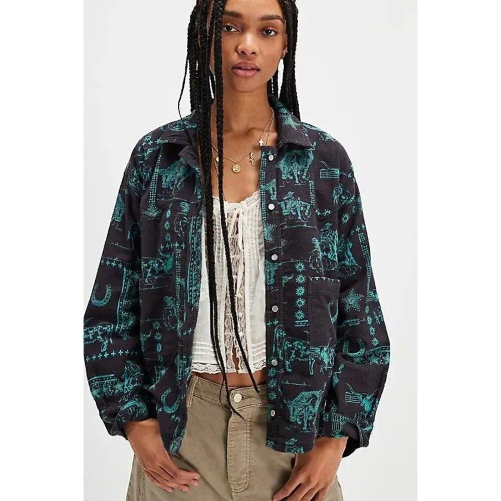 Free People We The Free  Calico Flannel Shirt Printed Wild Western XS New 285338